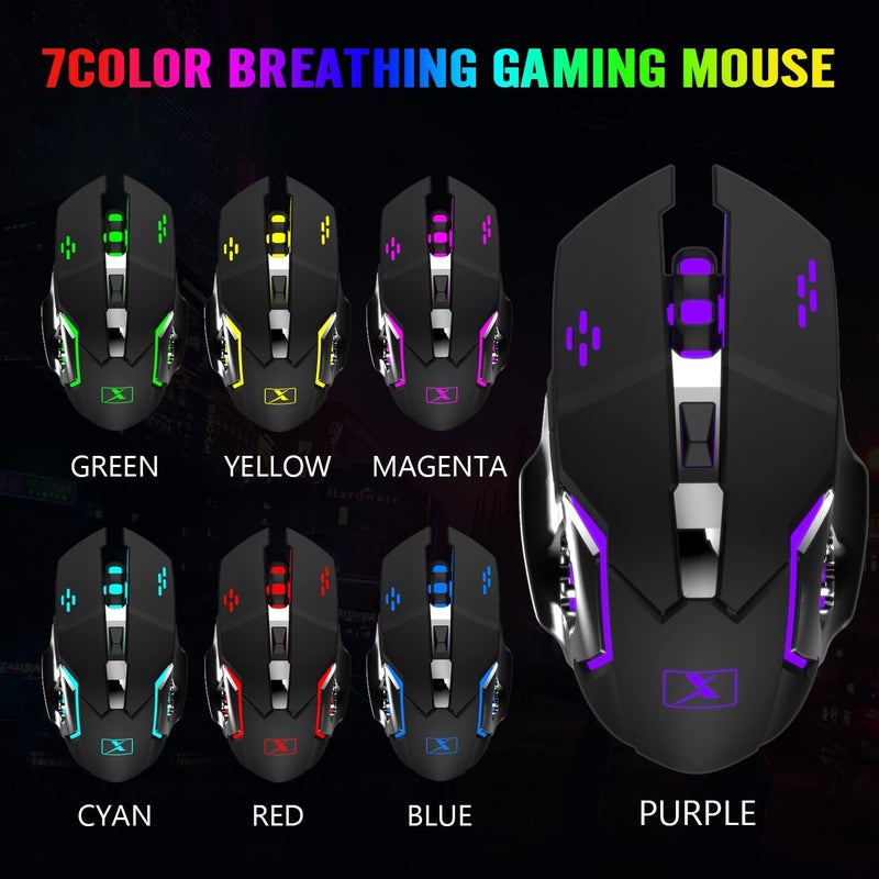 LexonElec Wireless Gaming Keyboard and Mouse Combo,Rainbow LED Backlit Keyboard with Rechargeable 3800mAh Battery Metal Panel,Removable Wrist Rest Mechanical Feel and 7 Color Mute Gaming Mice for PC PS4 PS5 - Image 4